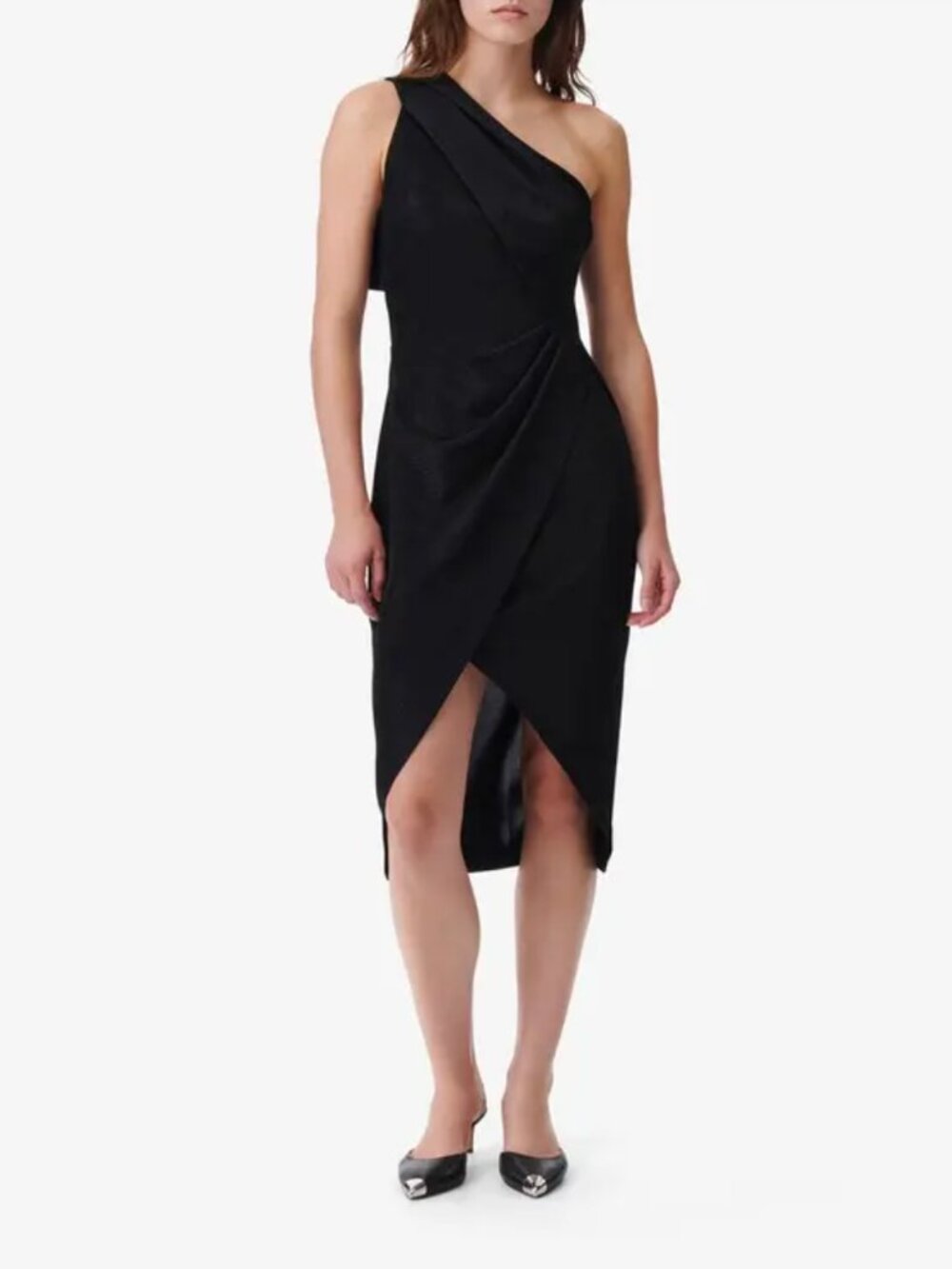 IRO Paris Melissia One Shoulder Silver Shimmer Draped Dress FR 34